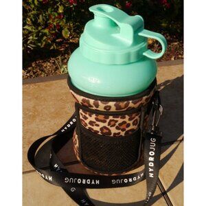 HydroJug Teal Hydro Jug Savannah Leopard Neoprene Sleeve & Strap No Straw 73 oz.